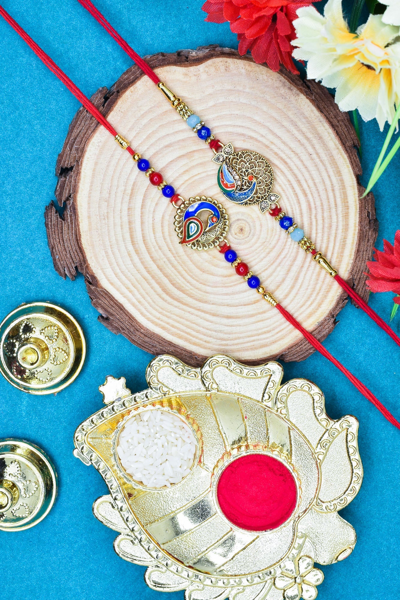 Brass Glorious Art Rakhi Multicolor Peacock  Rakhi set with Roli Chawal & Card| rakhi for brother and bhabhi  kids| rakhi set of 2 | resin rakhi