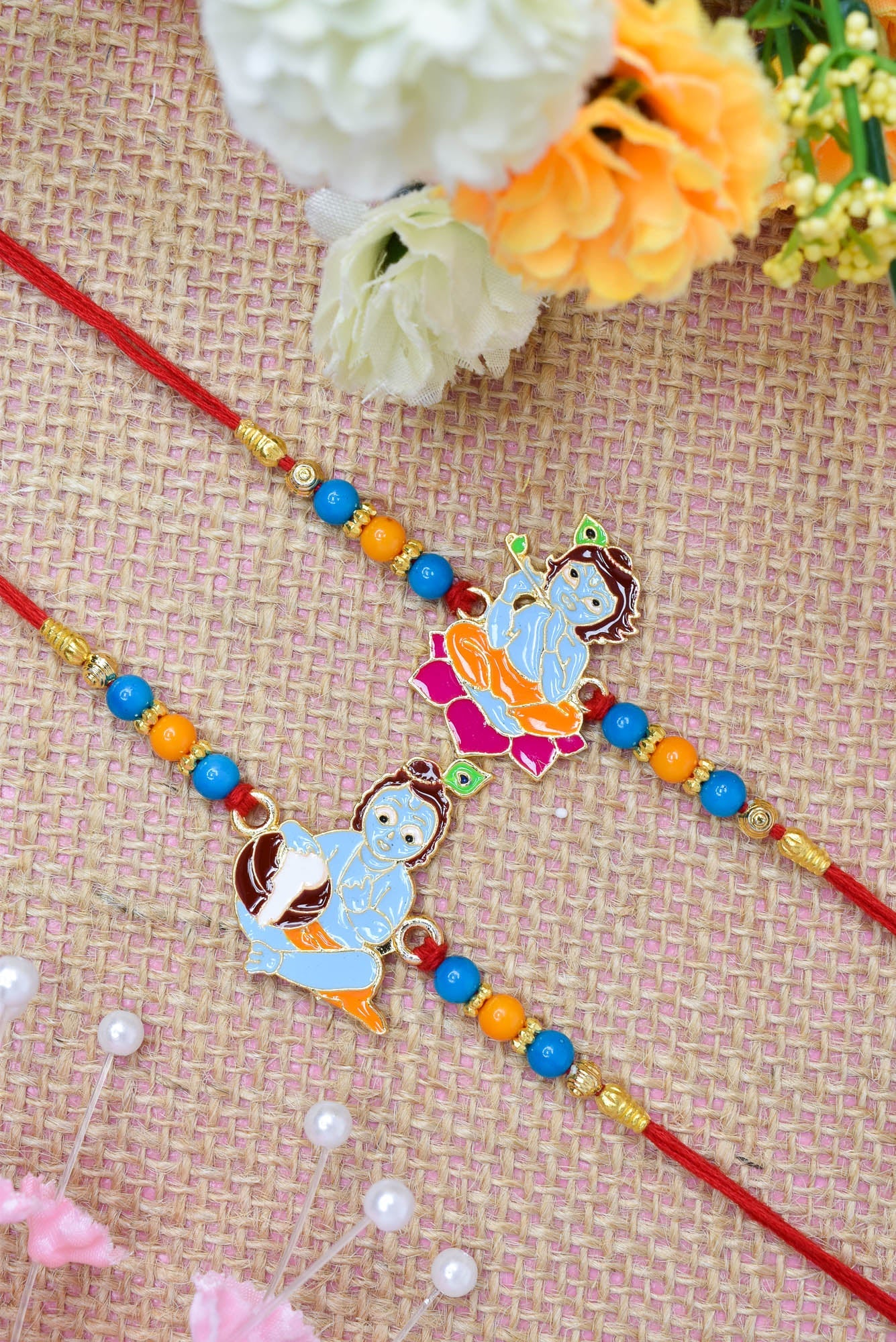 Fancy Krishana Rakhi set with Roli Chawal & Card| rakhi for brother and bhabhi  kids| rakhi set of 2 | resin rakhi