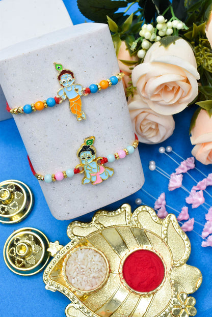 Bal Krishana Character Rakhi set with Roli Chawal & Card| rakhi for brother and bhabhi  kids| rakhi set of 2 | resin rakhi