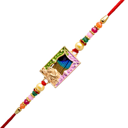 Fancy Krishana theme Morpankh Rakhi set with Roli Chawal & Card| rakhi for brother and bhabhi  kids| rakhi set of 2 | resin rakhi