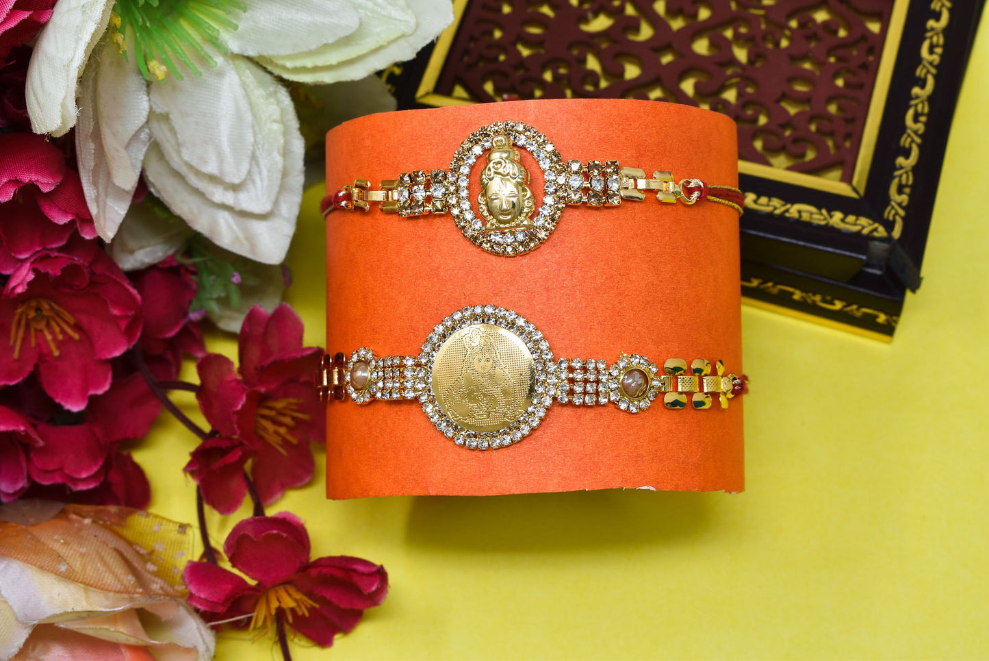 Krishana Rakhi A.D Combo Bracelate Rakhi set with Roli Chawal & Card| rakhi for brother and bhabhi  kids| rakhi set of 2 | resin rakhi