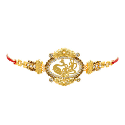 Brass Peacock A.D Combo Bracelate Rakhi set with Roli Chawal & Card| rakhi for brother and bhabhi  kids| rakhi set of 2 | resin rakhi