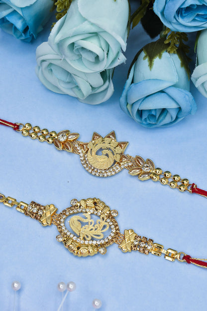 Brass Peacock A.D Combo Bracelate Rakhi set with Roli Chawal & Card| rakhi for brother and bhabhi  kids| rakhi set of 2 | resin rakhi