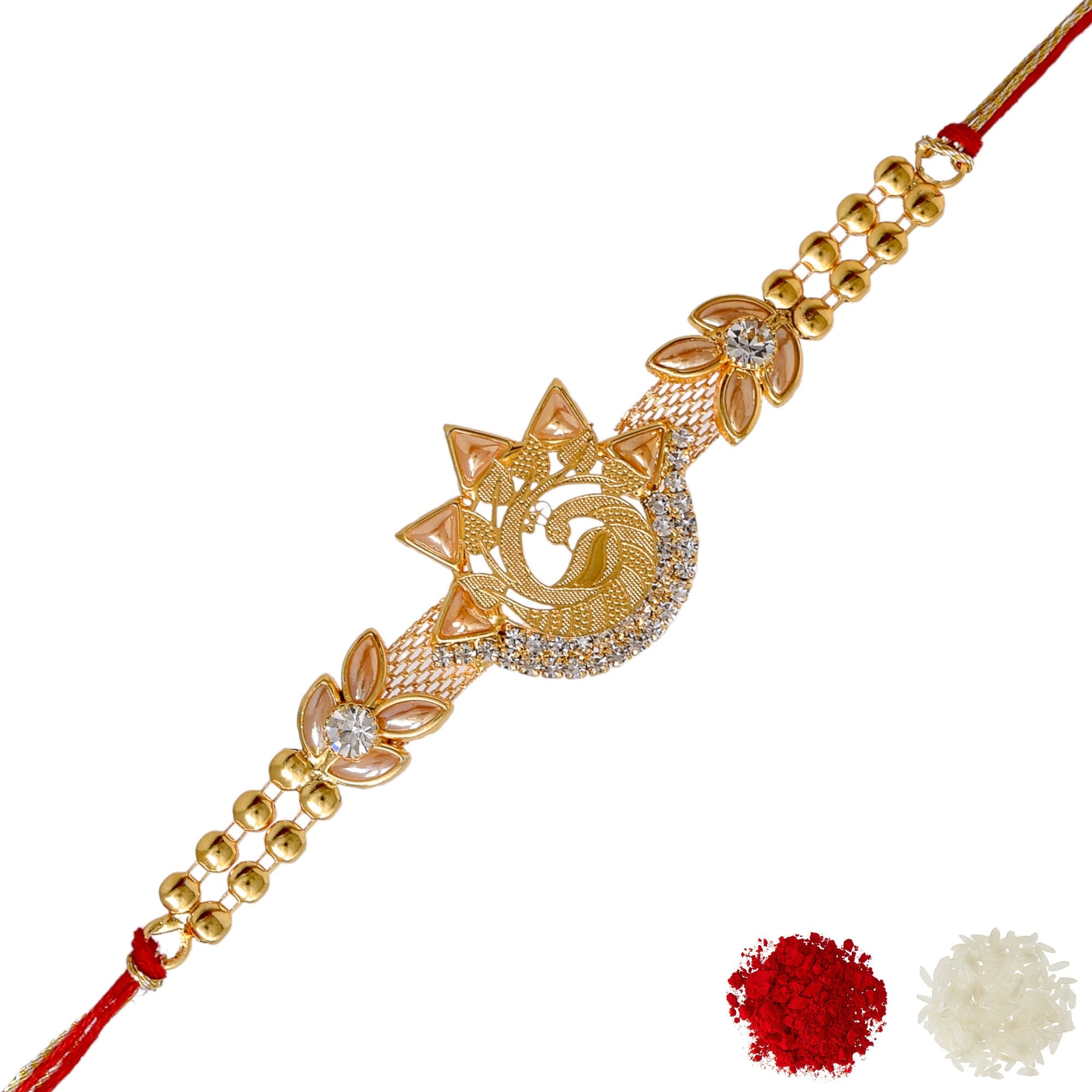 Meira Jewellery Brass Peacock Rakhi Combo Set - 3 Rakhis With Roli Chawal & Gift Card For Brother