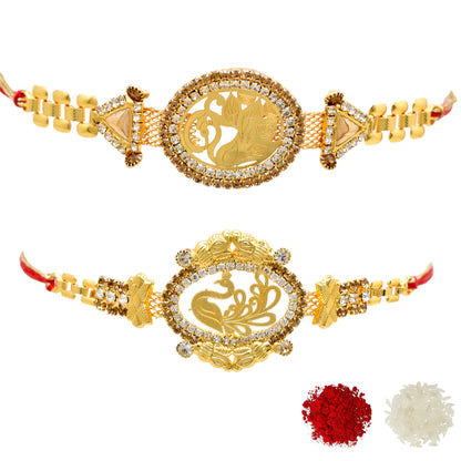 Brass Peacock A.D Combo Bracelate Rakhi set with Roli Chawal & Card| rakhi for brother and bhabhi  kids| rakhi set of 2 | resin rakhi