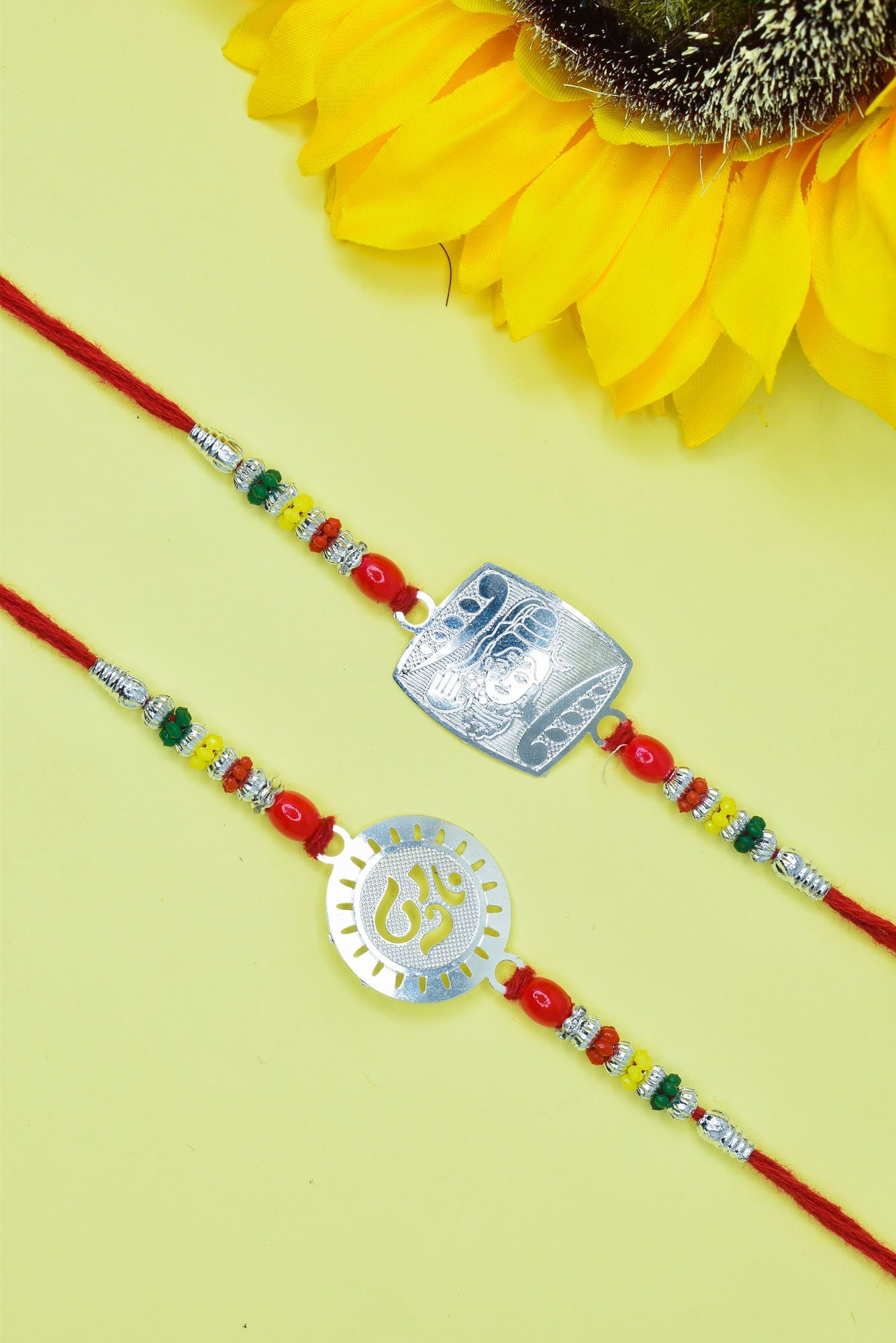 Silver Plating OM n SHIVA Combo Rakhi set with Roli Chawal & Card| rakhi for brother and bhabhi  kids| rakhi set of 2 | resin rakhi