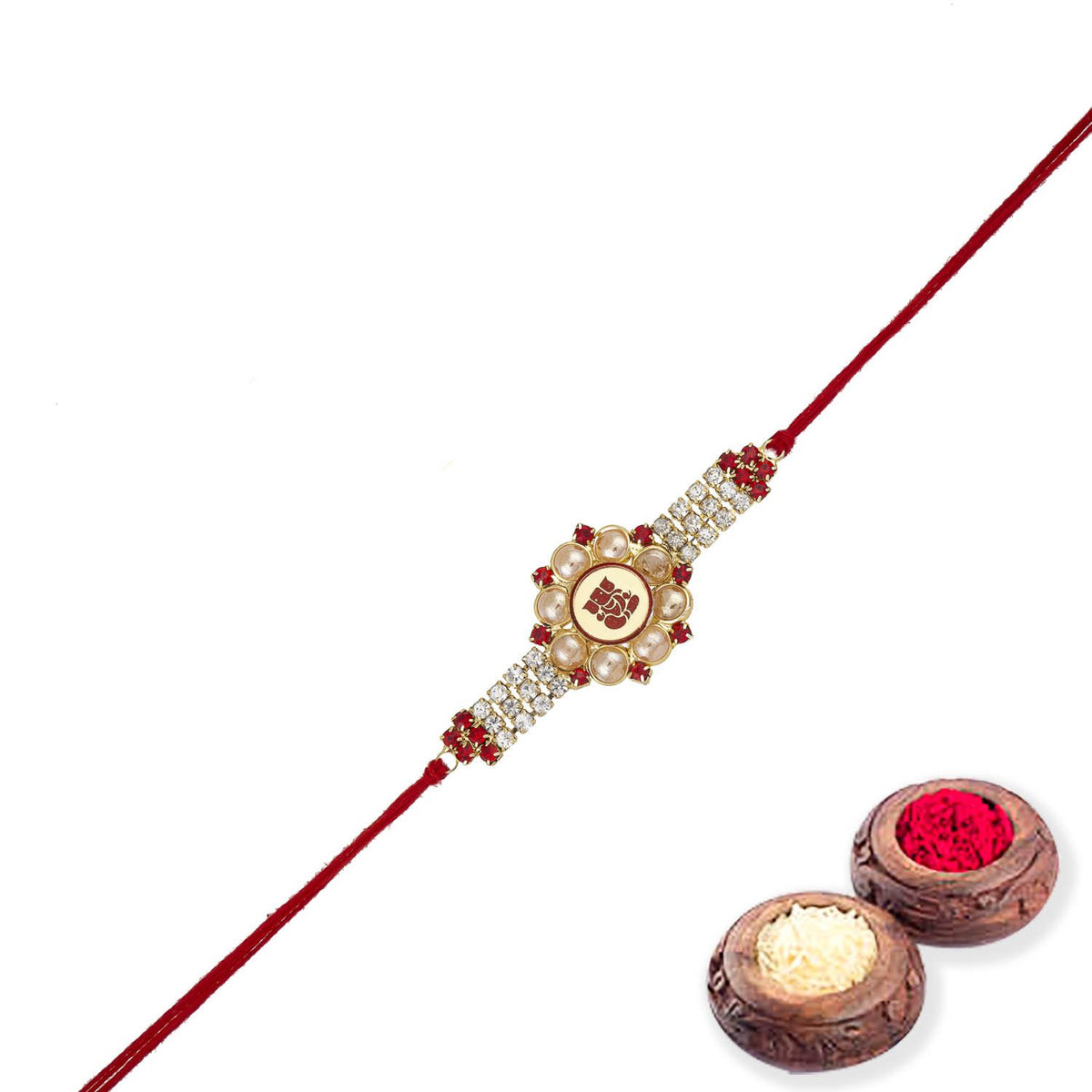 Ganesh Stone Rakhi with Roli Chawal and Raksha Bandhan Greeting Card F ...