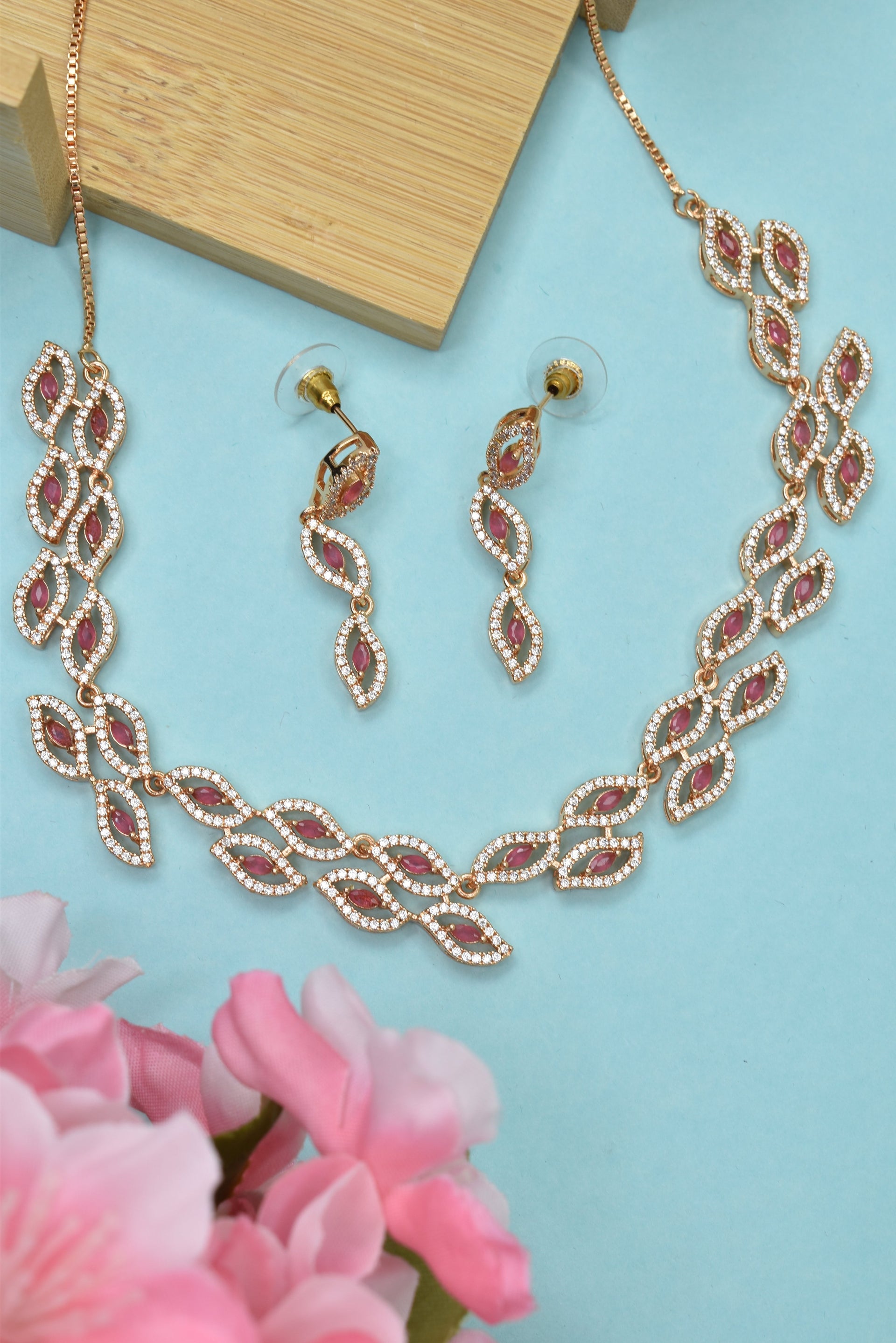 Meira jewellery American Diamond Jewellery set Rose Gold Plated