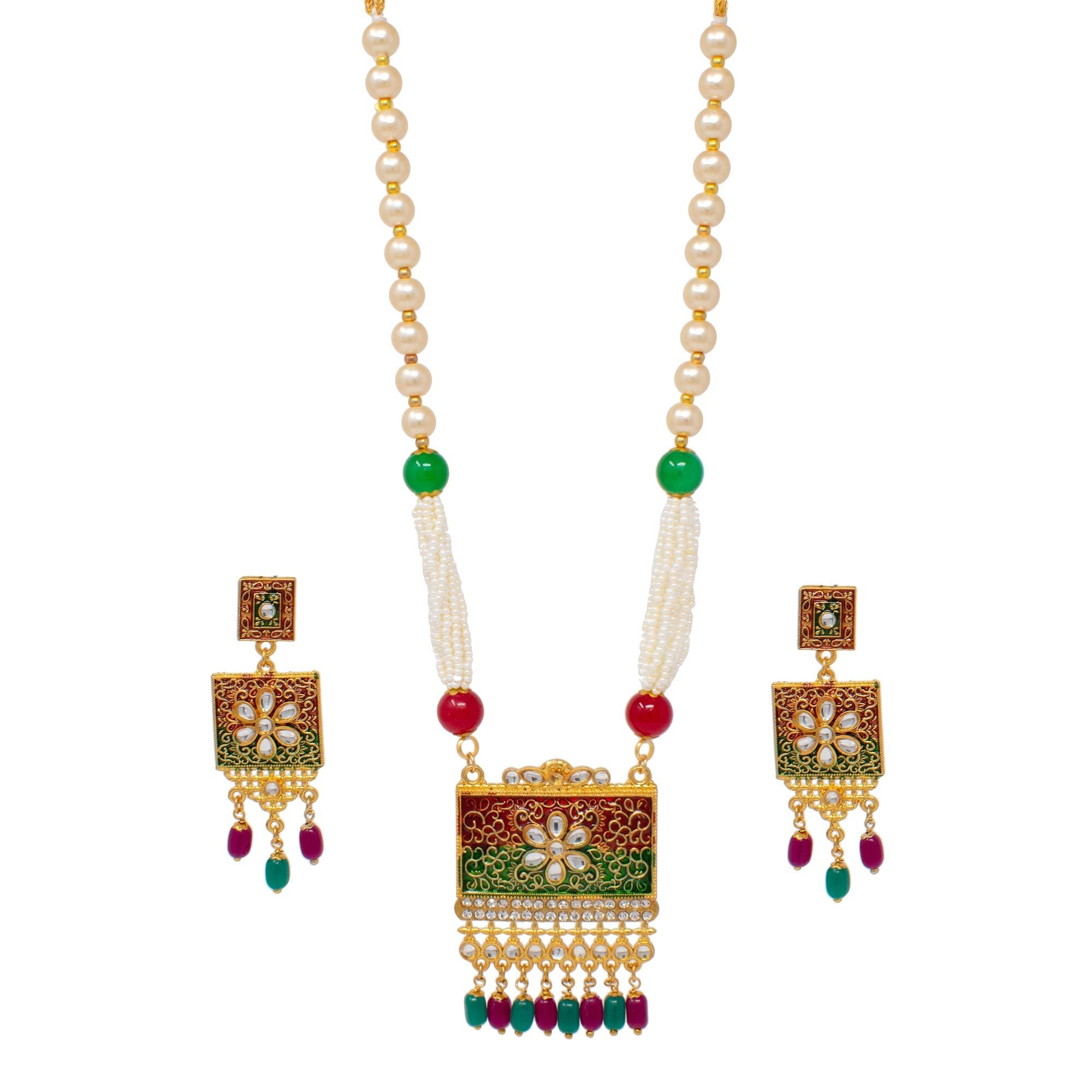 Kundan Studded Pearl Necklace Set with Earring