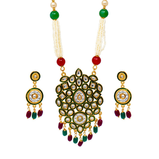 Kundan Studded Pearl Necklace Set with Earring