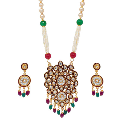 Kundan Studded Pearl Necklace Set with Earring