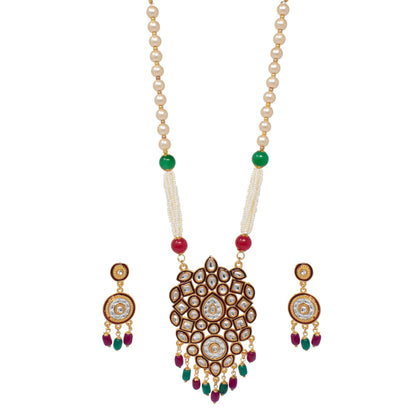 Kundan Studded Pearl Necklace Set with Earring