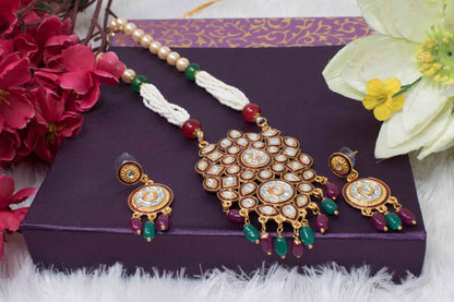 Kundan Studded Pearl Necklace Set with Earring