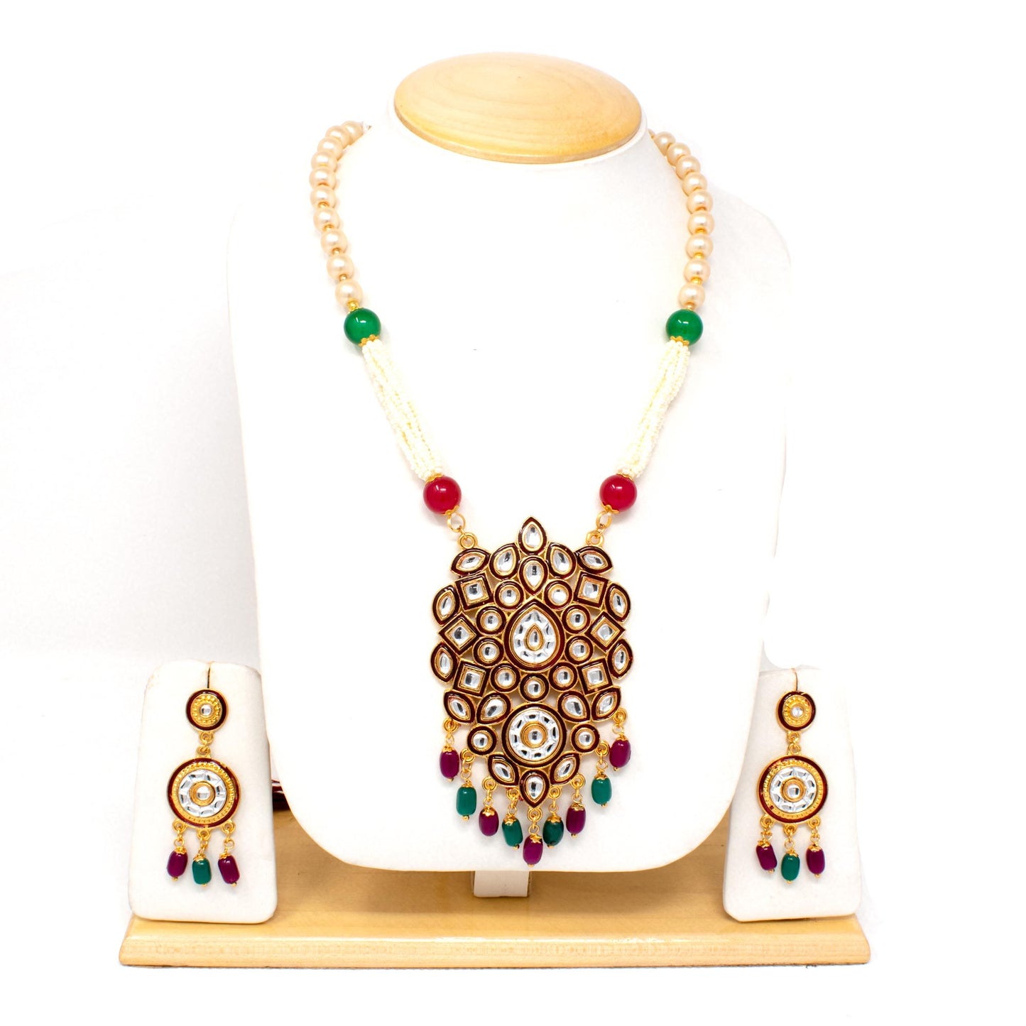 Kundan Studded Pearl Necklace Set with Earring