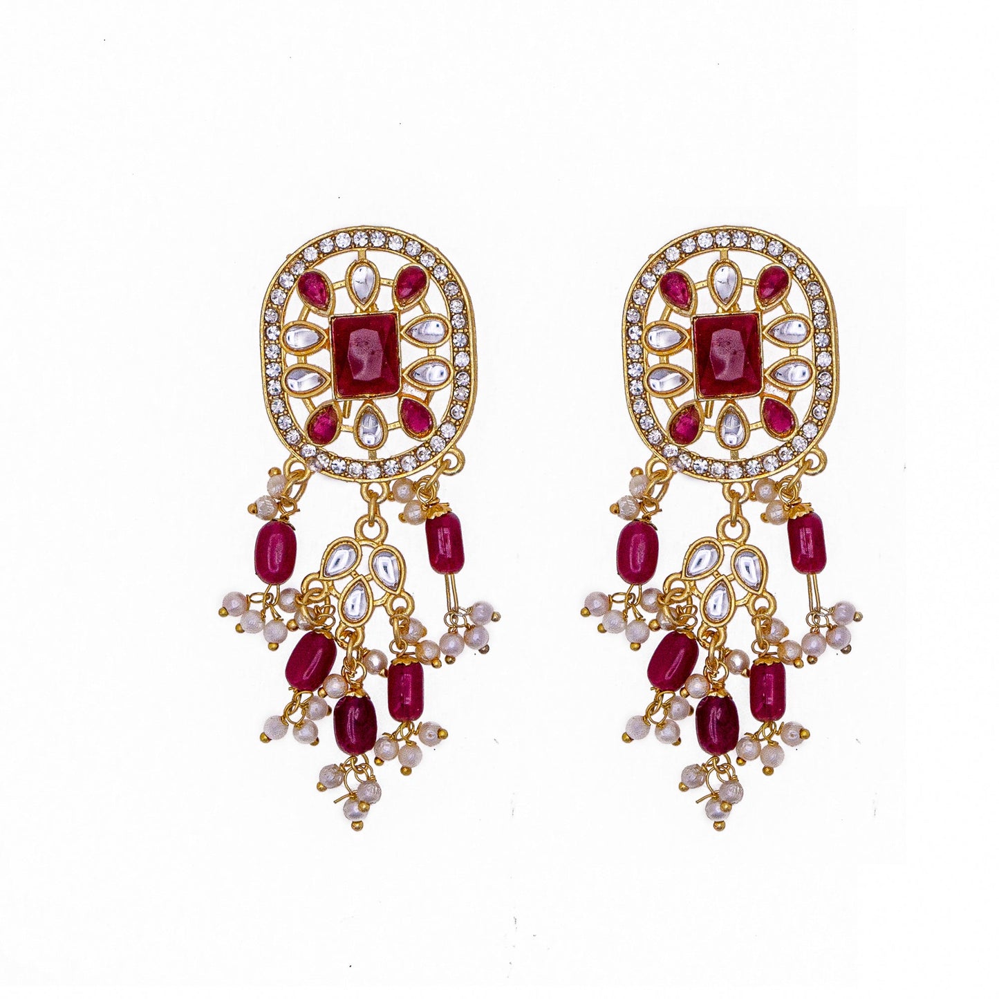 Traditional Pink color pearl and AD studded Golden Kanthi set for Women