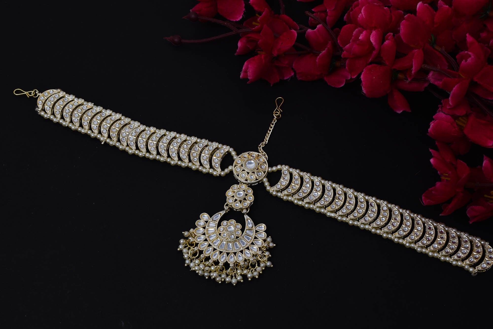 Gold Plated Mathapatti - Traditional Indian Head Ornament for Women - Wedding & Special Occasions