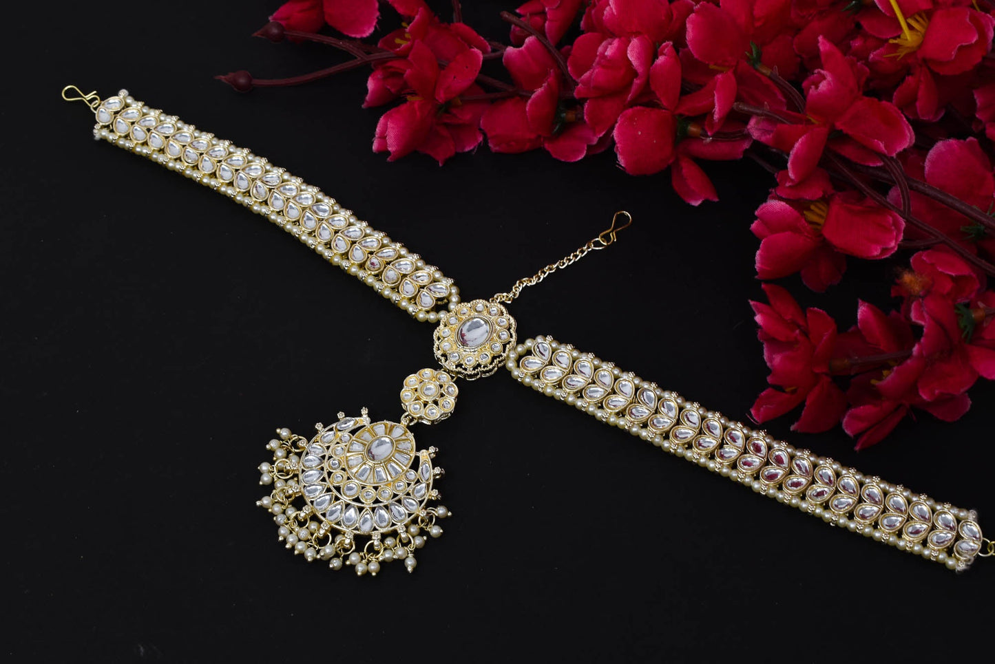 Gold Plated Mathapatti - Traditional Indian Head Ornament for Women - Wedding & Special Occasions