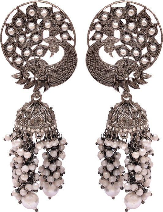 Trendy oxidised peacock jhumka Brass Jhumki Earring