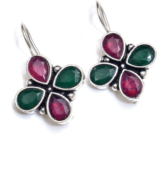 Four stone hoop earring Quartz Brass Hoop Earring