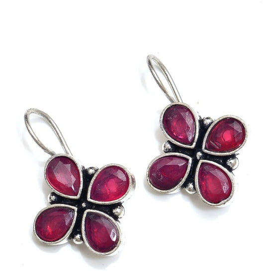 Four stone hoop earring Quartz Brass Hoop Earring